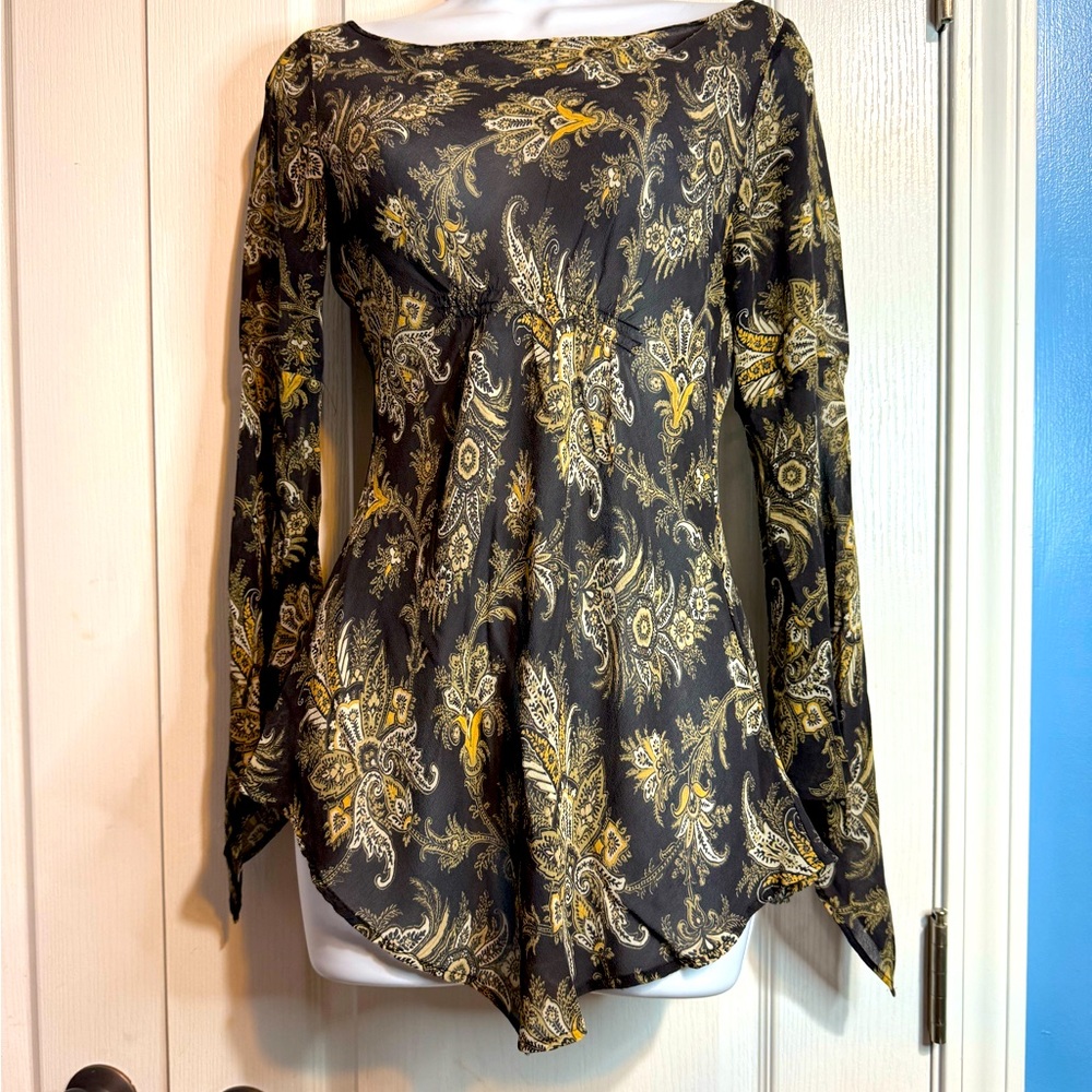 🖤‎ Express 100% Silk Sheer Boho Blouse Size 7/8 🖤